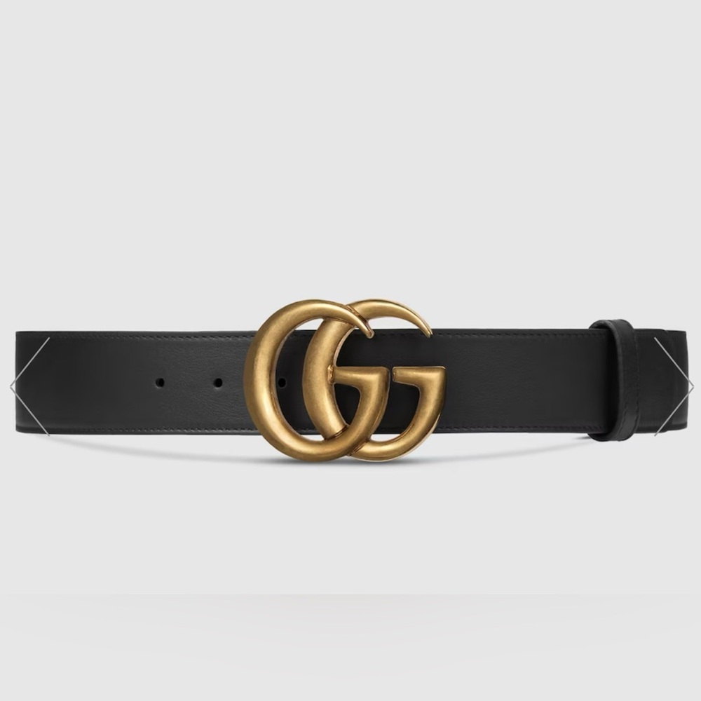 Authentic Gucci Black Belt with Gold GG Emblem
